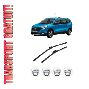 Set stergatoare auto DACIA LODGY (JS_) din 2012-2019, pentru parbriz auto, 2 bucati, Bosch Aerotwin, din cauciuc siliconat rezistent, 4 Stickere Auto DACIA
