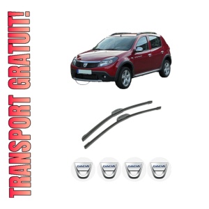 Set stergatoare auto DACIA SANDERO din 2008-2013, pentru parbriz auto, 2 bucati, Bosch Aerotwin Retrofit, din cauciuc siliconat rezistent, 4 Stickere Auto DACIA
