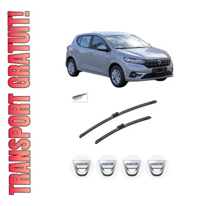 Set stergatoare auto Dacia SANDERO III din 2021-2022, pentru parbriz auto, 2 bucati, Bosch Aerotwin, din cauciuc siliconat rezistent, 4 Stickere Auto Dacia