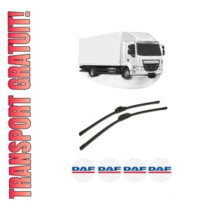 Set stergatoare auto DAF LF din 2013-2017, pentru parbriz auto, 2 bucati, Bosch Aerotwin Retro Truck, din cauciuc siliconat rezistent, 4 Stickere Auto DAF