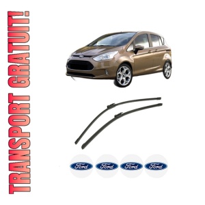 Set stergatoare auto FORD B-MAX (JK) din 2012-2016, pentru parbriz auto, 2 bucati, Bosch Aerotwin, din cauciuc siliconat rezistent, 4 Stickere Auto FORD