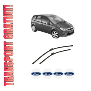 Set stergatoare auto FORD C-MAX (DM2) din 2007-2010, pentru parbriz auto, 2 bucati, Bosch Aerotwin, din cauciuc siliconat rezistent, 4 Stickere Auto FORD