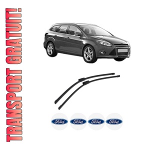 Set stergatoare auto FORD FOCUS III Turnier din 2010-2020, pentru parbriz auto, 2 bucati, Bosch Aerotwin Multi, din cauciuc siliconat rezistent, 4 Stickere Auto FORD