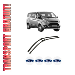 Set stergatoare auto FORD TOURNEO CUSTOM V362 Bus (F3) din 2012-2023, pentru parbriz auto, 2 bucati, Bosch Aerotwin, din cauciuc siliconat rezistent, 4 Stickere Auto FORD