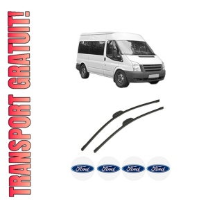 Set stergatoare auto FORD TRANSIT Bus (FD_ _, FB_ _, FS_ _, FZ_ _, FC_ _) din 2000-2014, pentru parbriz auto, 2 bucati, Bosch Aerotwin Retrofit, din cauciuc siliconat rezistent, 4 Stickere Auto FORD