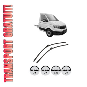 Set stergatoare auto MAN TGE Platform/Chassis (UZ_) din 2016-2024, pentru parbriz auto, 2 bucati, Bosch Aerotwin, din cauciuc siliconat rezistent, 4 Stickere Auto MAN