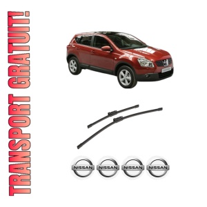 Set stergatoare auto NISSAN QASHQAI +2 (JJ10E) din 2007-2014, pentru parbriz auto, 2 bucati, Bosch Aerotwin, din cauciuc siliconat rezistent, 4 Stickere Auto NISSAN