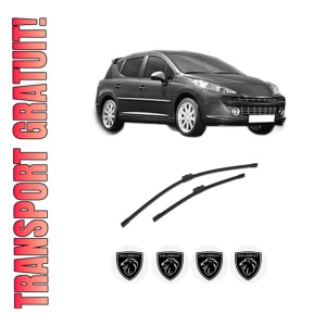 Set stergatoare auto PEUGEOT 207 SW (WK_) din 2007-2013, pentru parbriz auto, 2 bucati, Bosch Aerotwin, din cauciuc siliconat rezistent, 4 Stickere Auto PEUGEOT