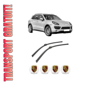 Set stergatoare auto PORSCHE CAYENNE (92A) din 2010-2018, pentru parbriz auto, 2 bucati, Bosch Aerotwin, din cauciuc siliconat rezistent, 4 Stickere Auto PORSCHE