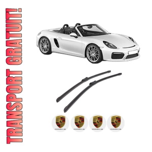 Set stergatoare auto PORSCHE CAYMAN (981) din 2013-2016, pentru parbriz auto, 2 bucati, Bosch Aerotwin, din cauciuc siliconat rezistent, 4 Stickere Auto PORSCHE