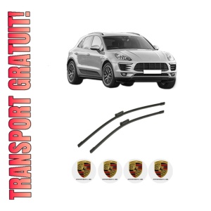 Set stergatoare auto PORSCHE MACAN (95B) din 2014-2021, pentru parbriz auto, 2 bucati, Bosch Aerotwin, din cauciuc siliconat rezistent, 4 Stickere Auto PORSCHE