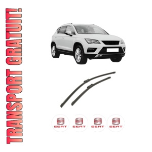 Set stergatoare auto SEAT ATECA (KH7, KHP) din 2016-2021, pentru parbriz auto, 2 bucati, Bosch Aerotwin, din cauciuc siliconat rezistent, 4 Stickere Auto SEAT