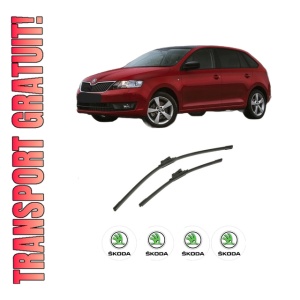 Set stergatoare auto SKODA RAPID Spaceback (NH1) din 2012-2019, pentru parbriz auto, 2 bucati, Bosch Aerotwin, din cauciuc siliconat rezistent, 4 Stickere Auto SKODA