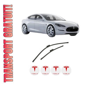 Set stergatoare auto TESLA MODEL S (5YJS) din 2012-2023, pentru parbriz auto, 2 bucati, Bosch Aerotwin, din cauciuc siliconat rezistent, 4 Stickere Auto TESLA
