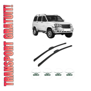 Set stergatoare auto UAZ PATRIOT din 2004-2006, pentru parbriz auto, 2 bucati, Bosch Aerotwin Retrofit, din cauciuc siliconat rezistent, 4 Stickere Auto UAZ