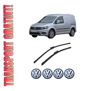 Set stergatoare auto Volkswagen CADDY ALLTRACK IV Box Body/MPV (SAA) din 2015-2020, pentru parbriz auto, 2 bucati, Bosch Aerotwin, din cauciuc siliconat rezistent, 4 Stickere Auto Volkswagen