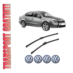 Set stergatoare auto Volkswagen PASSAT B7 (362) din 2010-2014, pentru parbriz auto, 2 bucati, Bosch Aerotwin, din cauciuc siliconat rezistent, 4 Stickere Auto Volkswagen
