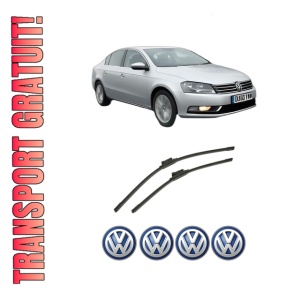 Set stergatoare auto Volkswagen PASSAT B7 (A32, A33) din 2011-2020, pentru parbriz auto, 2 bucati, Bosch Aerotwin, din cauciuc siliconat rezistent, 4 Stickere Auto Volkswagen