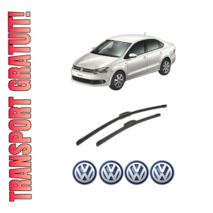 Set stergatoare auto Volkswagen POLO V Saloon (602, 604, 612, 614) din 2010-2022, pentru parbriz auto, 2 bucati, Bosch Aerotwin Retrofit, din cauciuc siliconat rezistent, 4 Stickere Auto Volkswagen