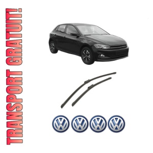 Set stergatoare auto Volkswagen POLO VI (AW1, BZ1, AE1) din 2017-2021, pentru parbriz auto, 2 bucati, Bosch Aerotwin, din cauciuc siliconat rezistent, 4 Stickere Auto Volkswagen