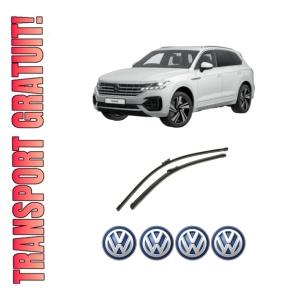 Set stergatoare auto Volkswagen TOUAREG (CR7, RC8) din 2017-2023, pentru parbriz auto, 2 bucati, Bosch Aerotwin, din cauciuc siliconat rezistent, 4 Stickere Auto Volkswagen
