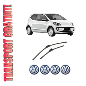 Set stergatoare auto Volkswagen UP! (121, 122, BL1, BL2, BL3, 123) din 2011-2023, pentru parbriz auto, 2 bucati, Bosch Aerotwin, din cauciuc siliconat rezistent, 4 Stickere Auto Volkswagen