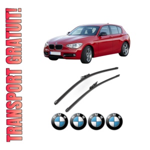 Set stergatoare BMW Seria 1 Van (F20) din 2015-2019, pentru parbriz auto, 2 bucati, Valeo Silencio Xtrm, din cauciuc siliconat rezistent, 4 Stickere Auto BMW Seria