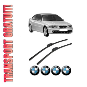 Set stergatoare BMW Seria 3 (E46) din 1997-2003, pentru parbriz auto, 2 bucati, Bosch Aerotwin Retrofit, din cauciuc siliconat rezistent, 4 Stickere Auto BMW Seria