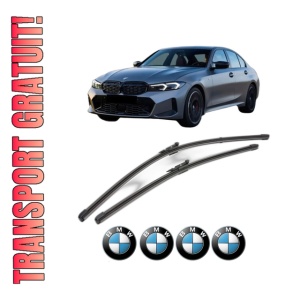 Set stergatoare BMW Seria 3 (G20, G80, G28) din 2018-2024, pentru parbriz auto, 2 bucati, Valeo Silencio Xtrm, din cauciuc siliconat rezistent, 4 Stickere Auto BMW Seria