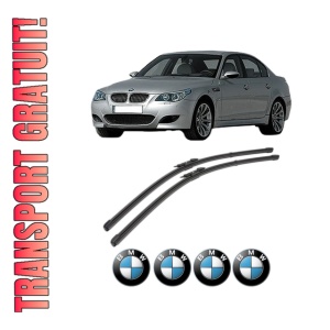 Set stergatoare BMW Seria 5 (E60) din 2001-2010, pentru parbriz auto, 2 bucati, Valeo Silencio Xtrm, din cauciuc siliconat rezistent, 4 Stickere Auto BMW Seria