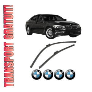 Set stergatoare BMW Seria 5 (G30, F90) din 2016-2023, pentru parbriz auto, 2 bucati, Valeo Silencio Xtrm, din cauciuc siliconat rezistent, 4 Stickere Auto BMW Seria