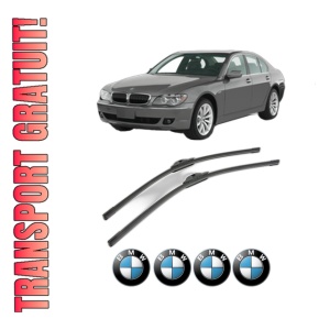Set stergatoare BMW Seria 7 (E65, E66, E67) din 2005, pentru parbriz auto, 2 bucati, Bosch Aerotwin, din cauciuc siliconat rezistent, 4 Stickere Auto BMW Seria