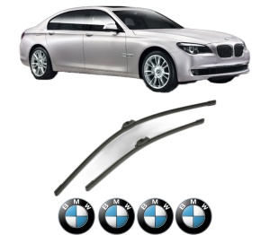 Set stergatoare BMW Seria 7 (F01, F02, F03, F04) din 2008-2015, pentru parbriz auto, 2 bucati, Bosch Aerotwin, din cauciuc siliconat rezistent, 4 Stickere Auto BMW Seria v54207