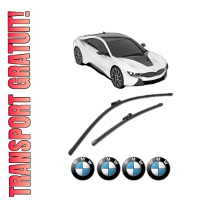 Set stergatoare BMW Seria 8 Convertible (G14, F91) din 2018-2020, pentru parbriz auto, 2 bucati, Valeo Silencio Xtrm, din cauciuc siliconat rezistent, 4 Stickere Auto BMW Seria