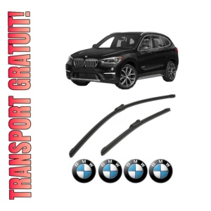 Set stergatoare BMW Seria X1 (F48) din 2014-2022, pentru parbriz auto, 2 bucati, Bosch Aerotwin, din cauciuc siliconat rezistent, 4 Stickere Auto BMW Seria
