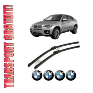 Set stergatoare BMW Seria X6 (E71, E72) din 2007-2014, pentru parbriz auto, 2 bucati, Bosch Aerotwin, din cauciuc siliconat rezistent, 4 Stickere Auto BMW Seria