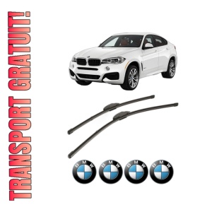 Set stergatoare BMW Seria X6 (F16, F86) din 2014-2019, pentru parbriz auto, 2 bucati, Valeo Silencio Xtrm, din cauciuc siliconat rezistent, 4 Stickere Auto BMW Seria