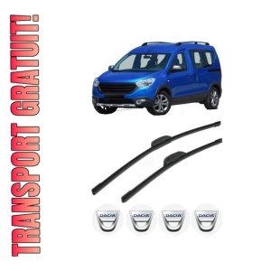 Set stergatoare DACIA DOKKER MPV (KE_) din 2012-2021, pentru parbriz auto, 2 bucati, Bosch Aerotwin Retrofit, din cauciuc siliconat rezistent, 4 Stickere Auto DACIA