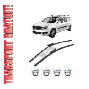 Set stergatoare DACIA LOGAN MCV II din 2013-2019, pentru parbriz auto, 2 bucati, Valeo Silencio Xtrm, din cauciuc siliconat rezistent, 4 Stickere Auto DACIA