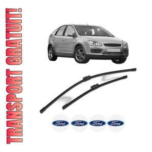 Set stergatoare FORD FOCUS II (DA_, HCP, DP) din 2004-2012, pentru parbriz auto, 2 bucati, Bosch Aerotwin, din cauciuc siliconat rezistent, 4 Stickere Auto FORD