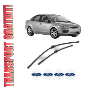 Set stergatoare FORD FOCUS II Saloon (DB_, FCH, DH) din 2005-2012, pentru parbriz auto, 2 bucati, Valeo Silencio Xtrm, din cauciuc siliconat rezistent, 4 Stickere Auto FORD