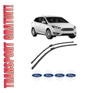 Set stergatoare FORD FOCUS III Estate Van din 2012-2020, pentru parbriz auto, 2 bucati, Valeo Silencio, din cauciuc siliconat rezistent, 4 Stickere Auto FORD