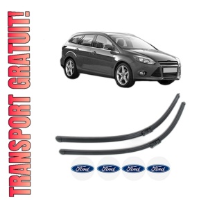 Set stergatoare FORD FOCUS III Turnier din 2010-2020, pentru parbriz auto, 2 bucati, Bosch Aerotwin, din cauciuc siliconat rezistent, 4 Stickere Auto FORD