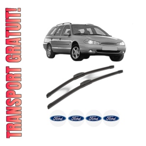 Set stergatoare FORD MONDEO II Turnier (BNP) din 1996-1999, pentru parbriz auto, 2 bucati, Bosch Aerotwin Retrofit, din cauciuc siliconat rezistent, 4 Stickere Auto FORD