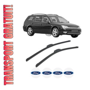 Set stergatoare FORD MONDEO III Turnier (BWY) din 2000-2004, pentru parbriz auto, 2 bucati, Bosch Aerotwin Retrofit, din cauciuc siliconat rezistent, 4 Stickere Auto FORD