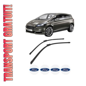Set stergatoare FORD S-MAX (CJ, WA6) din 2015-2021, pentru parbriz auto, 2 bucati, Bosch Aerotwin, din cauciuc siliconat rezistent, 4 Stickere Auto FORD
