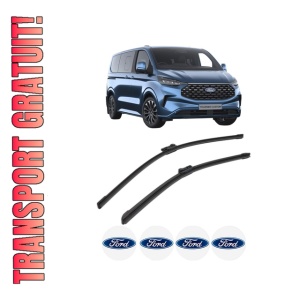 Set stergatoare FORD TOURNEO CUSTOM V710 Bus (NXN) din 2023-2024, pentru parbriz auto, 2 bucati, Bosch Aerotwin, din cauciuc siliconat rezistent, 4 Stickere Auto FORD