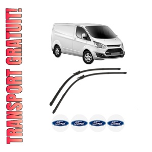 Set stergatoare FORD TRANSIT CUSTOM V362 Van (FY, FZ) din 2012-2023, pentru parbriz auto, 2 bucati, Valeo Silencio, din cauciuc siliconat rezistent, 4 Stickere Auto FORD