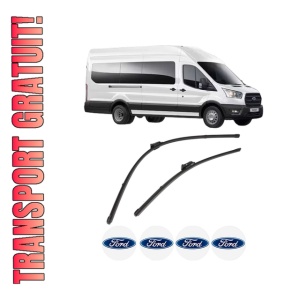 Set stergatoare FORD TRANSIT V363 Bus (FAD, FBD) din 2013-2024, pentru parbriz auto, 2 bucati, Valeo Silencio Xtrm, din cauciuc siliconat rezistent, 4 Stickere Auto FORD