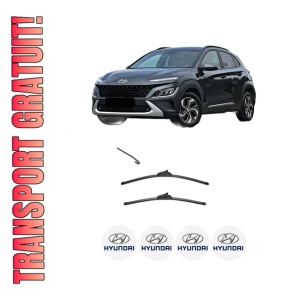 Set stergatoare HYUNDAI KONA SUV Van (OS, OSE, OSI) din 2017-2019, pentru parbriz auto, 2 bucati, Valeo Silencio, din cauciuc siliconat rezistent, 4 Stickere Auto HYUNDAI
